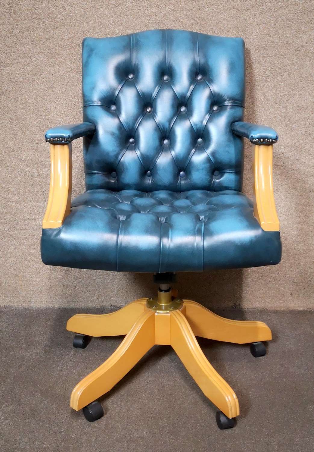 Blue Leather Chesterfield Office Captains Chair