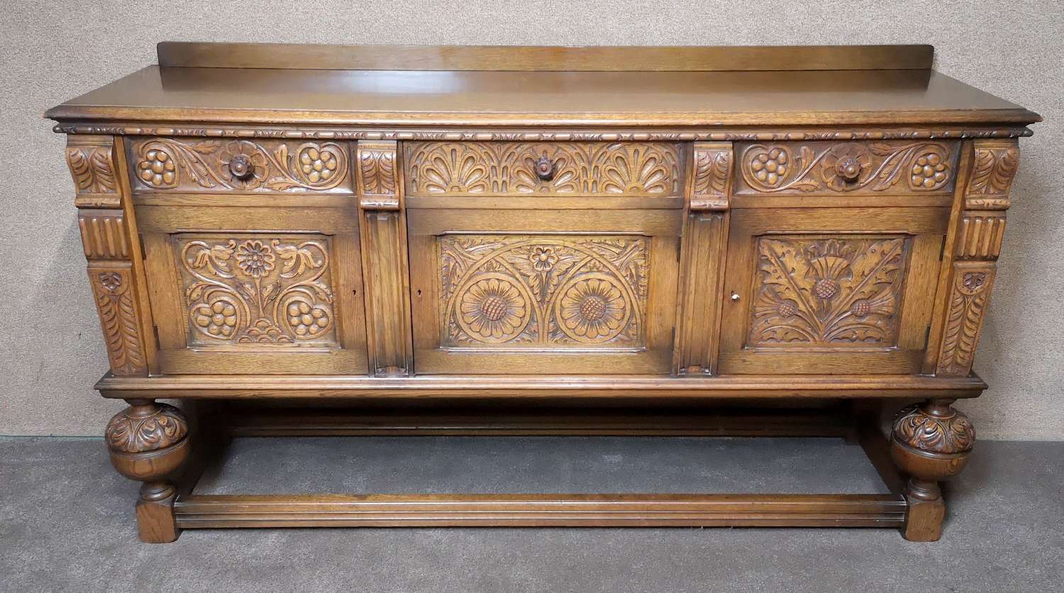 Oak Jacobean Style Sideboard Featuring Carved Decoration