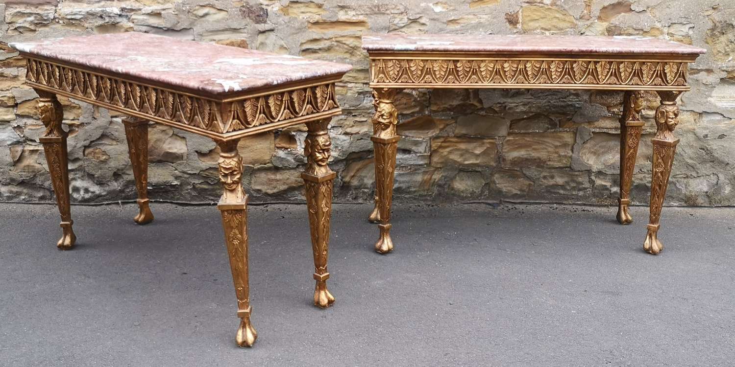Pair of Marble Top Giltwood Console Tables