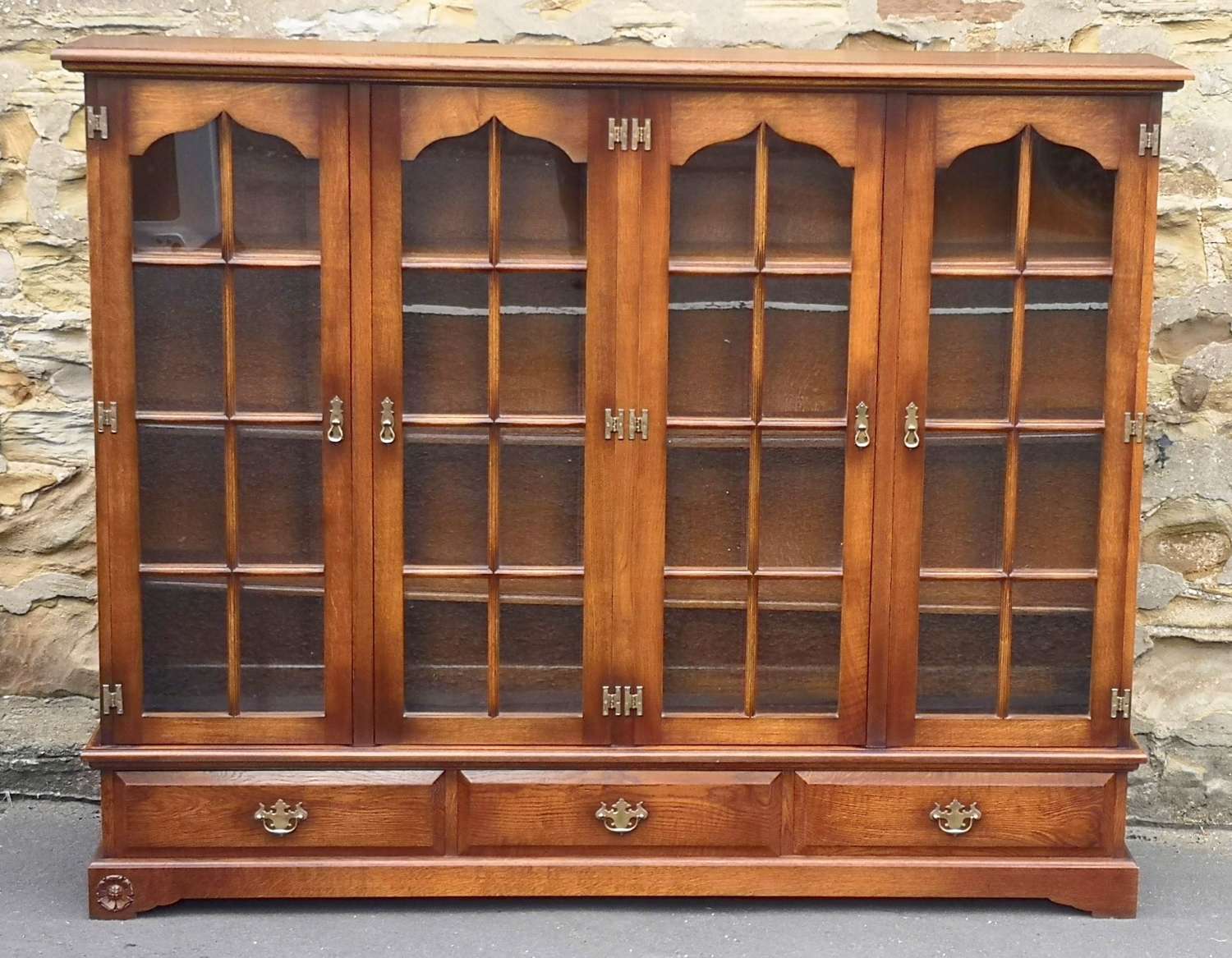 Oak Four Door Bookcase / Display Cabinet Royal Oak Furniture