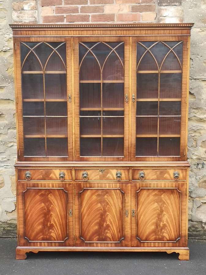 Mahogany Three Door Glazed Bookcase Reprodux Bevan Funnell