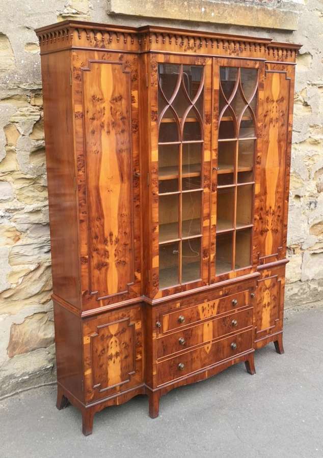 Four Door Yew Wood Breakfront Cabinet / Bookcase By Reprodux Bevan Fun