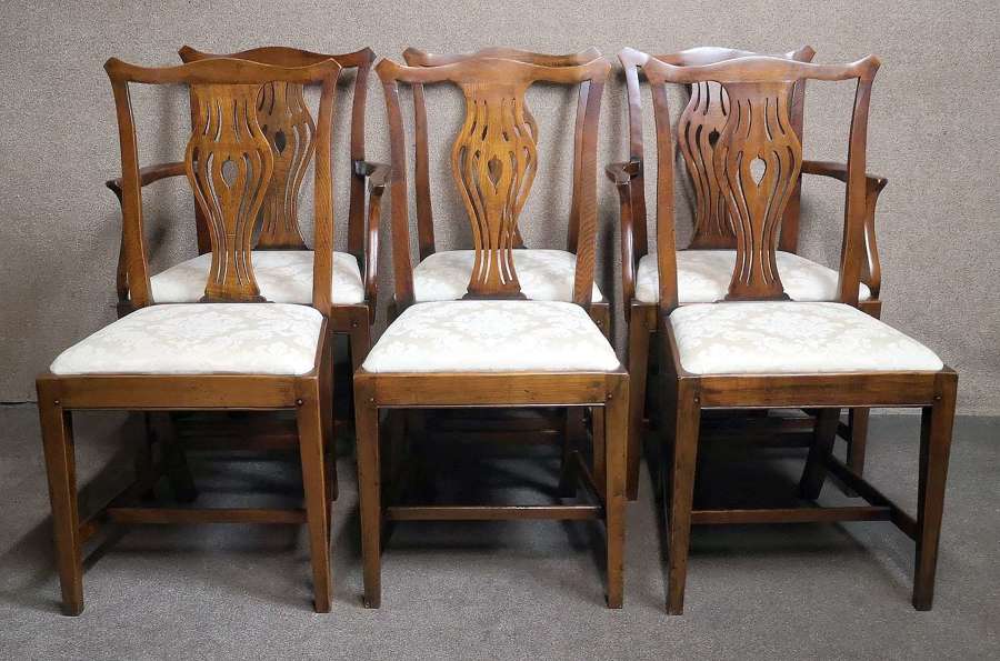 Set of Six Oak Chairs in The Chippendale Style