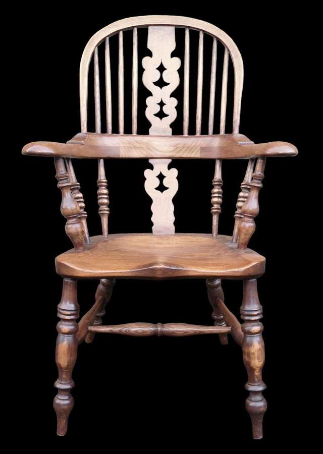 High Back Broad Arm Ash Windsor Chair Stamped "JW"