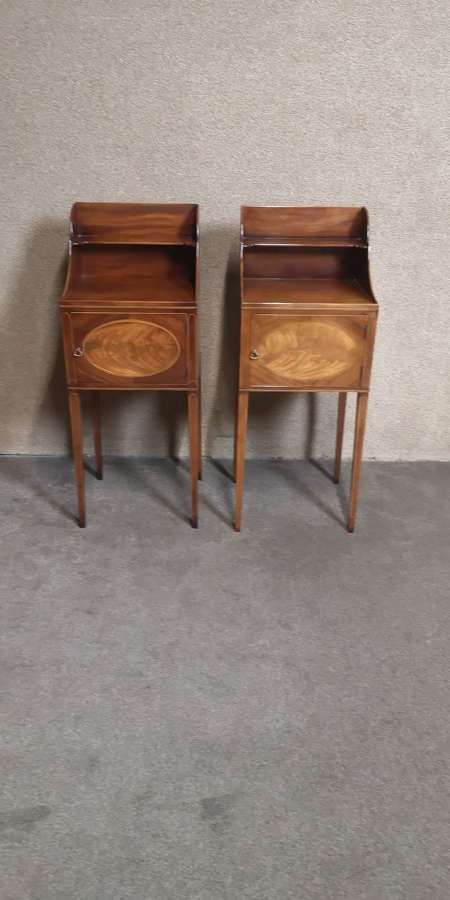 Pair of Inlaid Mahogany Bedside Cupboards