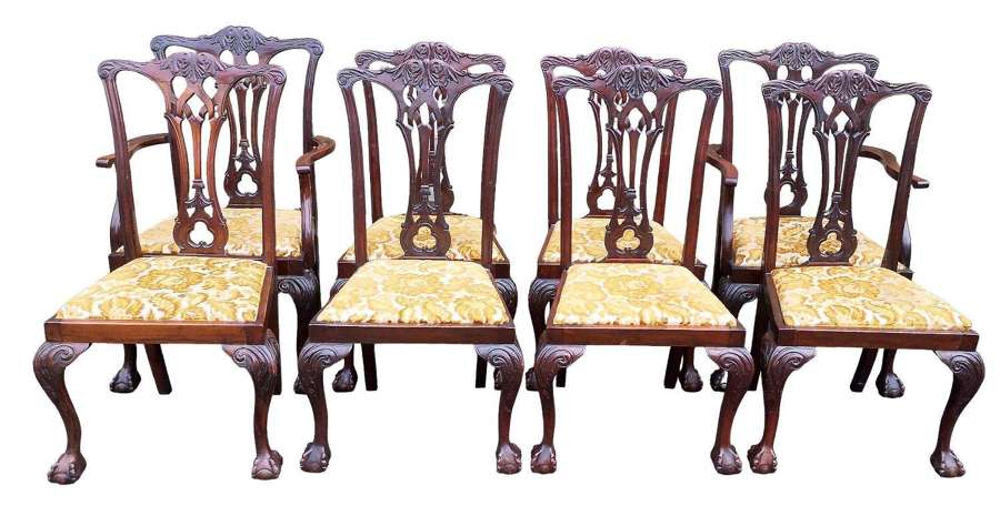 Set of Eight Edwardian Mahogany Ball and Claw Chippendale Style Dining