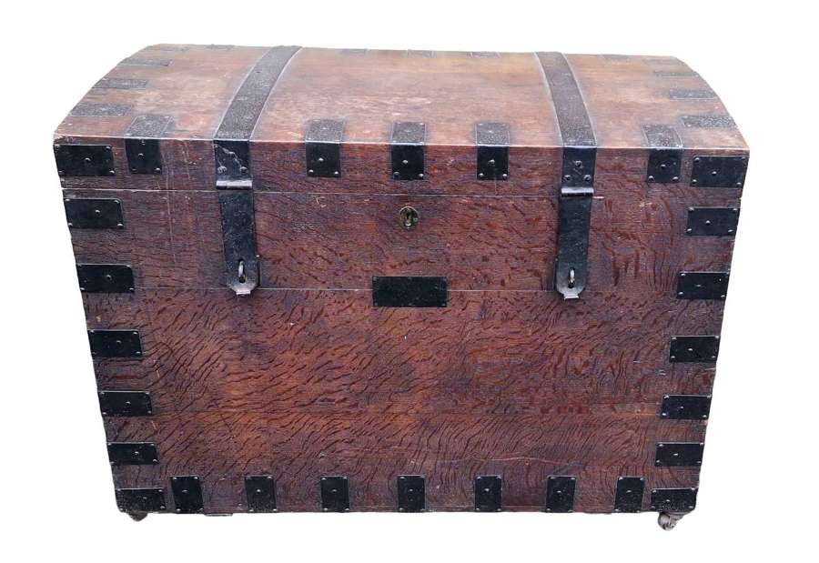 19th Century Oak & Metal Banded Silver Chest