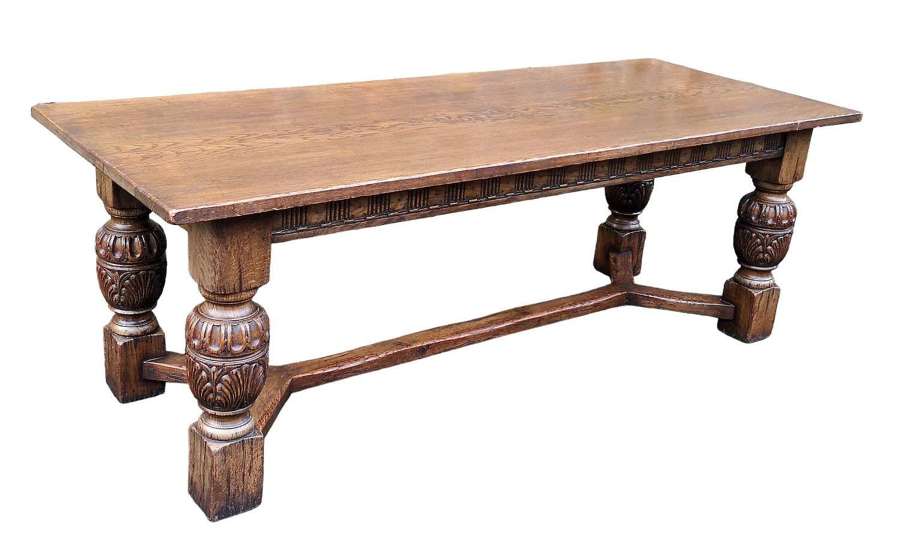 Antique Oak Refectory Dining Table - Seats 8