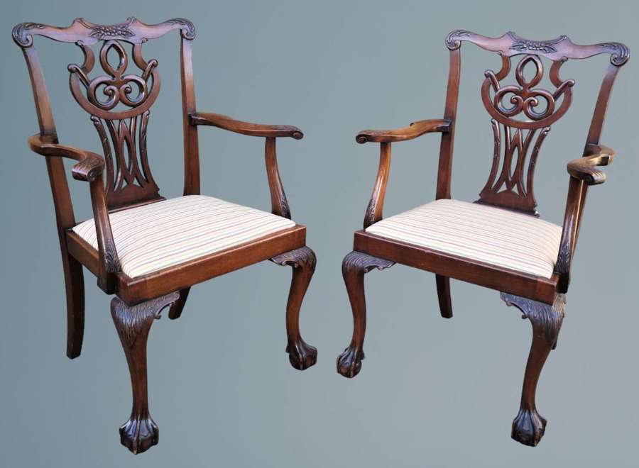 Pair of Mahogany Ball and Claw Chippendale Style Armchairs