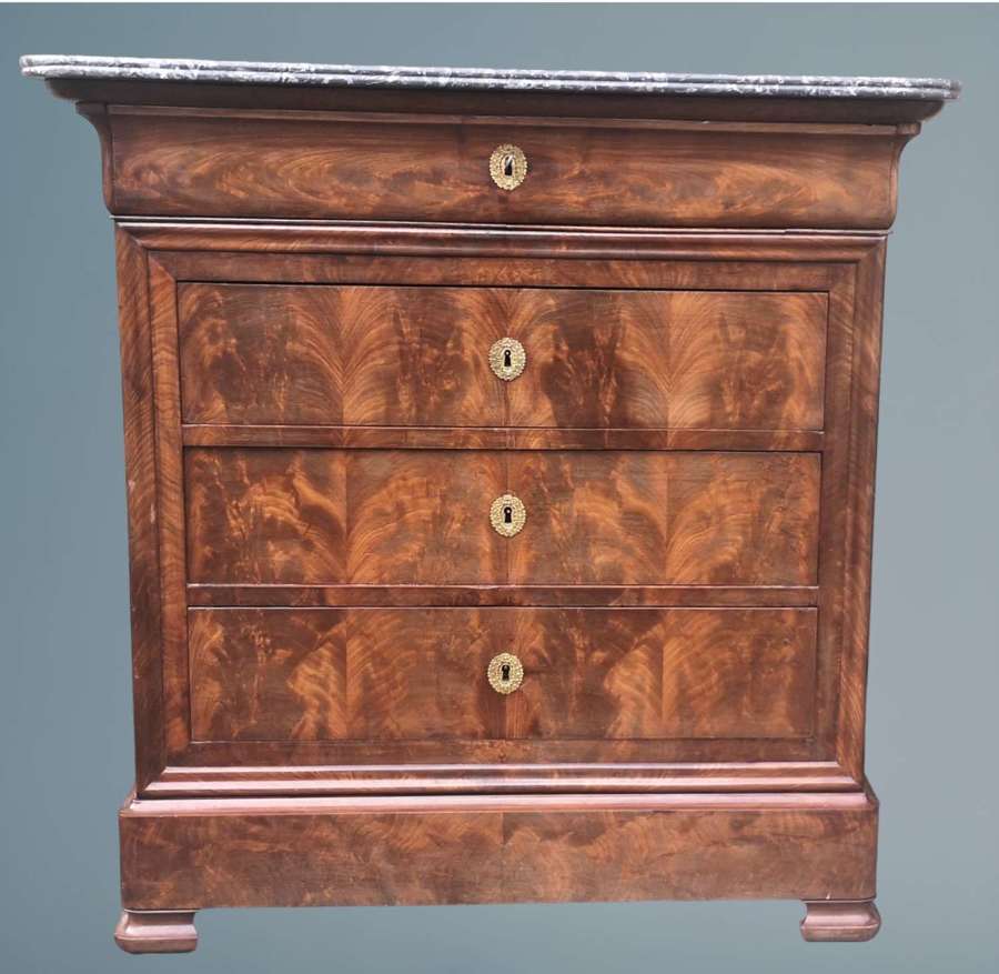 Louis Phillipe Figured Mahogany and Marble Top Chest of Drawers