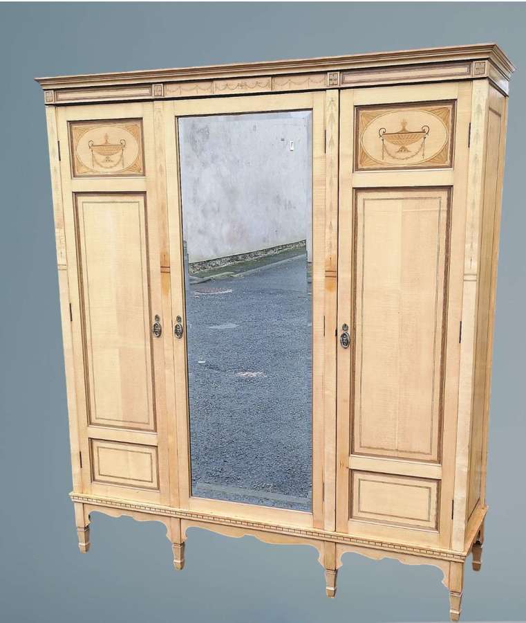 Maple and Marquetry Inlaid Triple Door Wardrobe
