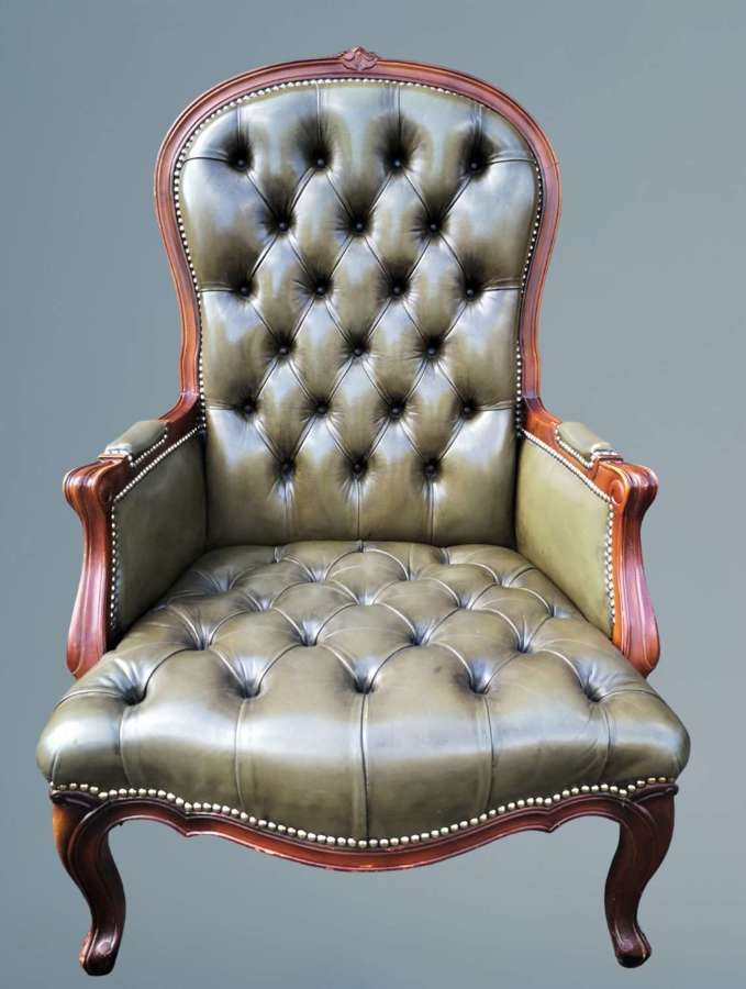 Green Leather Chesterfield Arm Chair