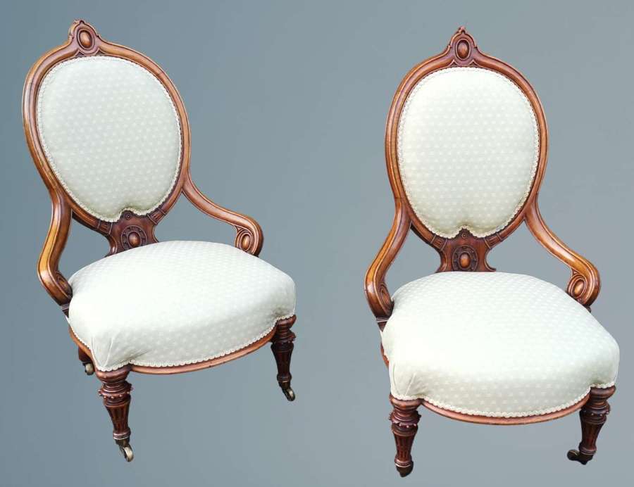 Pair of Victorian Walnut Arm Chairs, Circa 1870