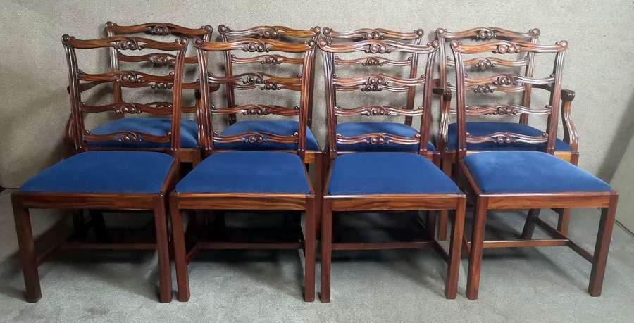 William Tillman, Set of Eight Mahogany Ladder Back Dining Chairs
