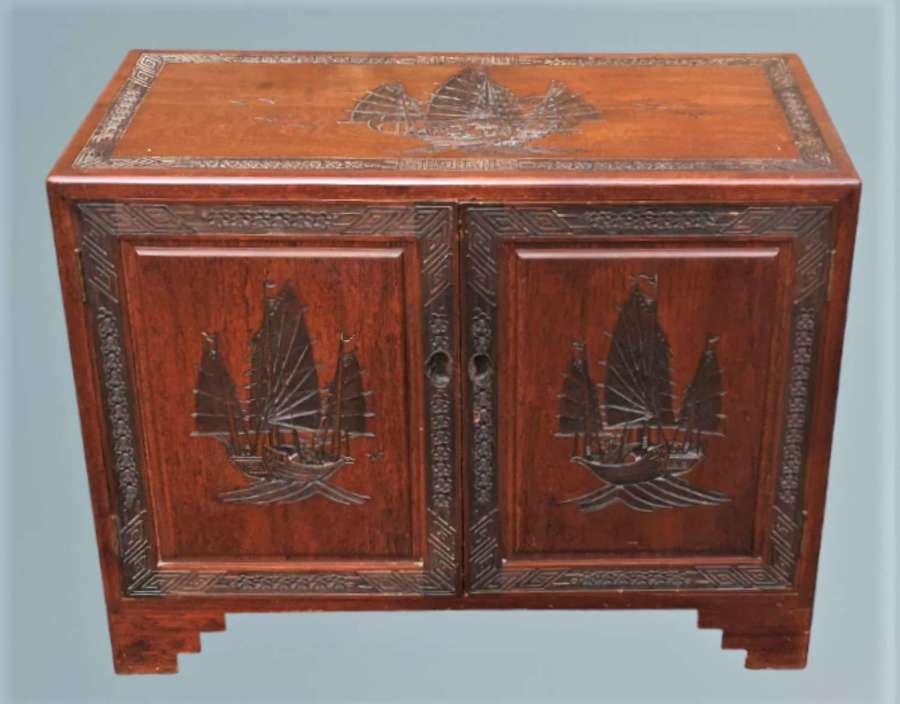 Chinese Carved Camphor Wood Cabinet