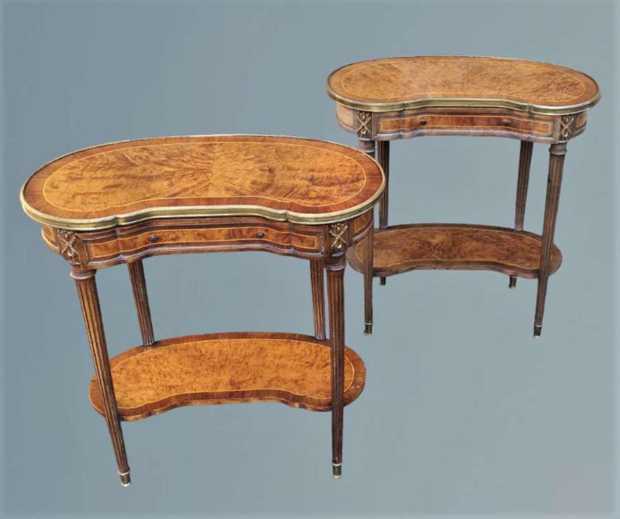 Pair of Inlaid Walnut and Gilt Metal Mounted Lamp Tables in The Louis