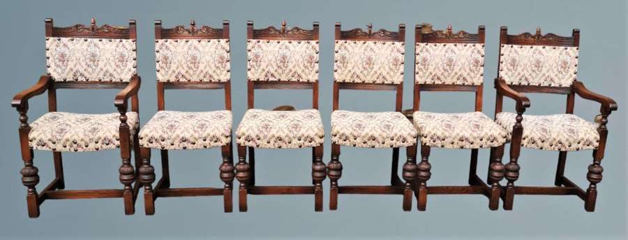 Set of Six Wood Bros Old Charm Dining Chairs - Tudor Brown