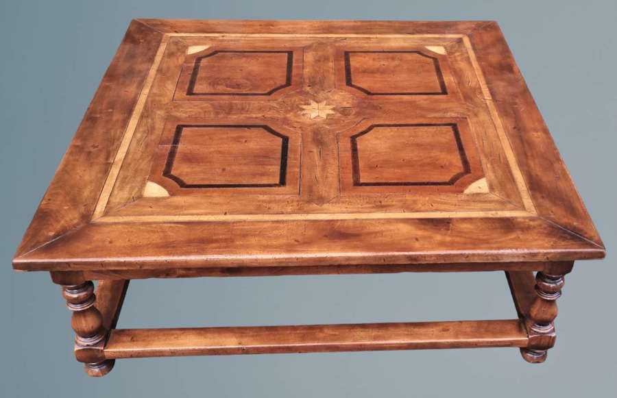 Large Walnut and Parquetry Inlaid Coffee Table