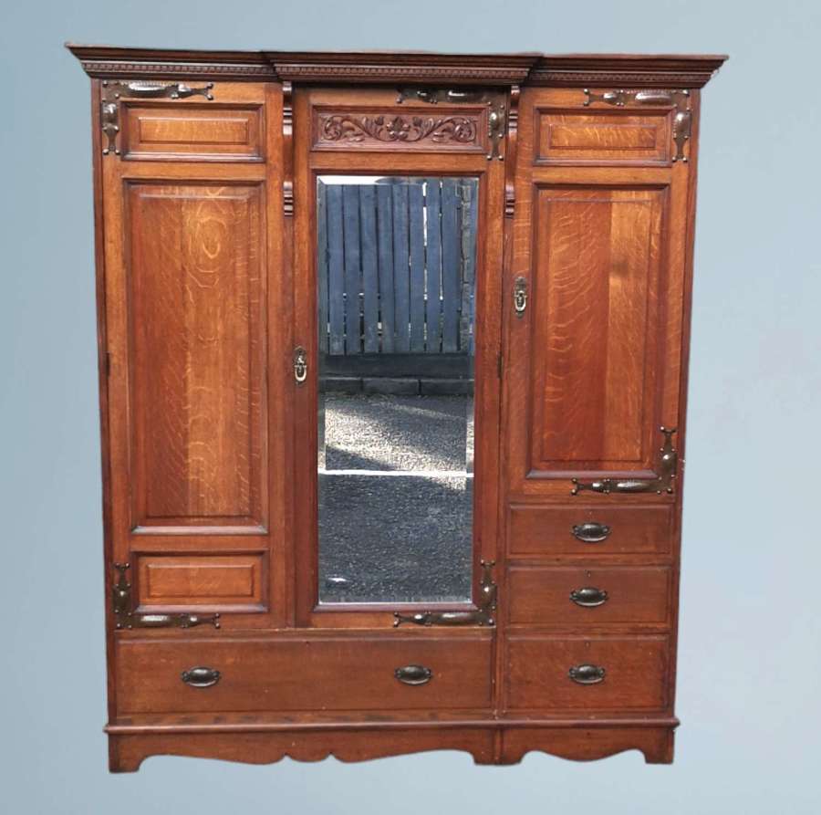 Edwardian Oak and Copper Banded Wardrobe Stamped Thomas Turner Manches