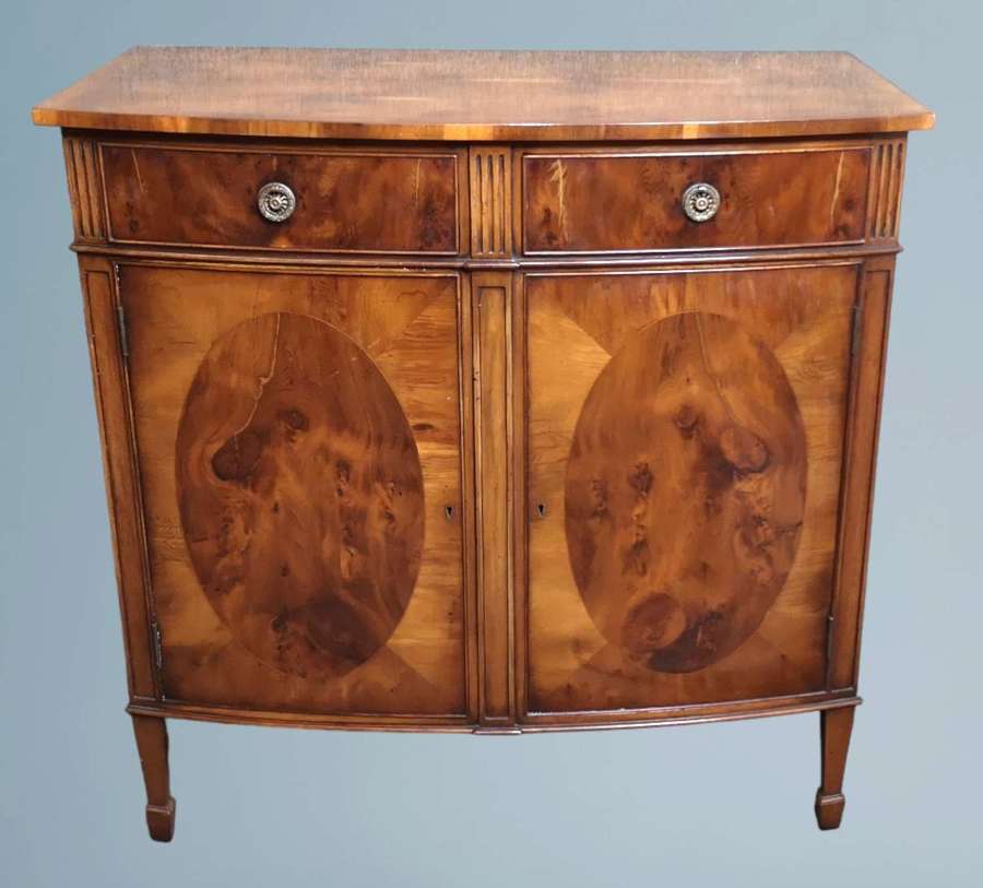 Reprodux Bevan Funnell Yew Wood Bow Front Side Cabinet